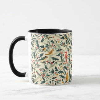 Caneca Aves de Natal e Folhas