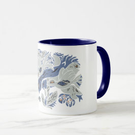 Caneca Aves estéticas emaranhadas TWArt 12-bluegray