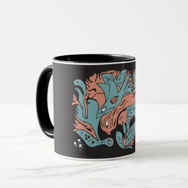 Caneca Aves Estéticas emaranhadas, TWArt, 12-preto (Frente Esquerda)
