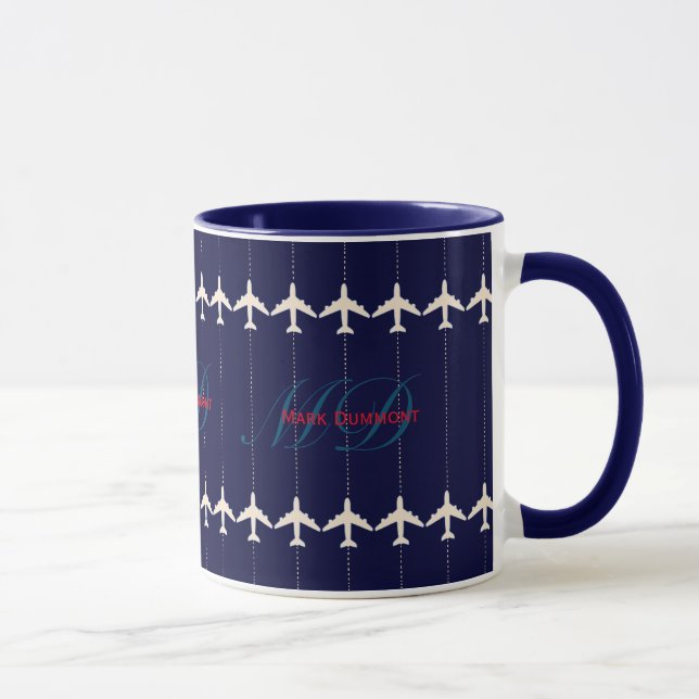 Caneca avião viagem com linha pontilhada personalizada (Direita)