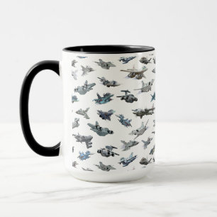 Caneca Aviões militares de desenho animado com padrão uni
