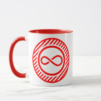 Caneca Aviso de Autismo Nó de Infinito Vermelho Branco