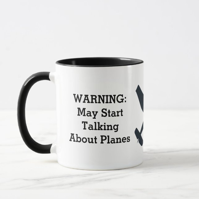 Caneca Aviso Pode Falar Sobre Aviões,Citação Divertida de (Esquerda)