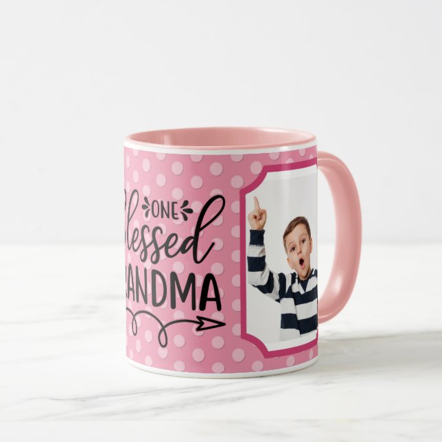 Caneca Avó Abençoada Personalizada Rosa Branco (Frente Esquerda)