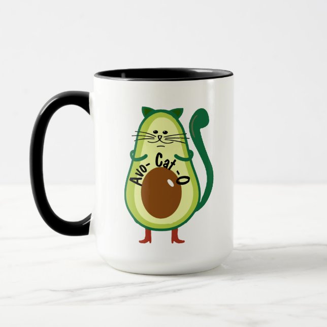 Caneca Avo-cat-o, Nerdy Cat Guac Avocado Engraçado Café (Esquerda)