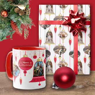 Caneca Avô Red Retro Ornaments Flocos de Neve Rosa