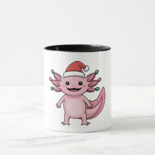 Caneca Axolote Divertido de Natal com Chapéu de Papai Noe