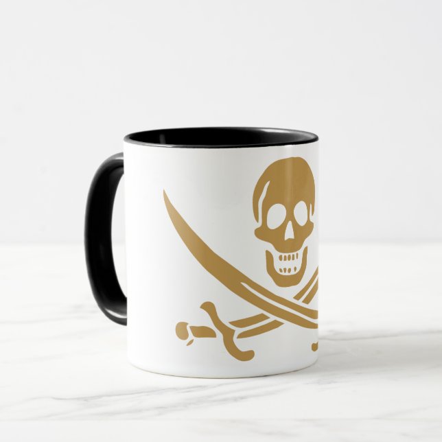 Caneca Aztec Dourado Crânio e Cutlass Pirata Calico Jack (Frente Esquerda)