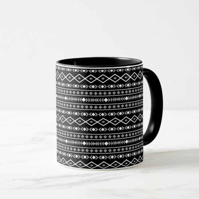 Caneca Aztec Formas Padrão Cinza Preto Branco (Frente Esquerda)