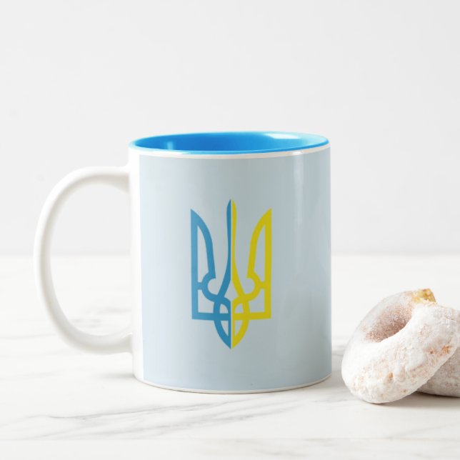 Caneca azul/amarela ucraniana de Tryzub (Com Donut)