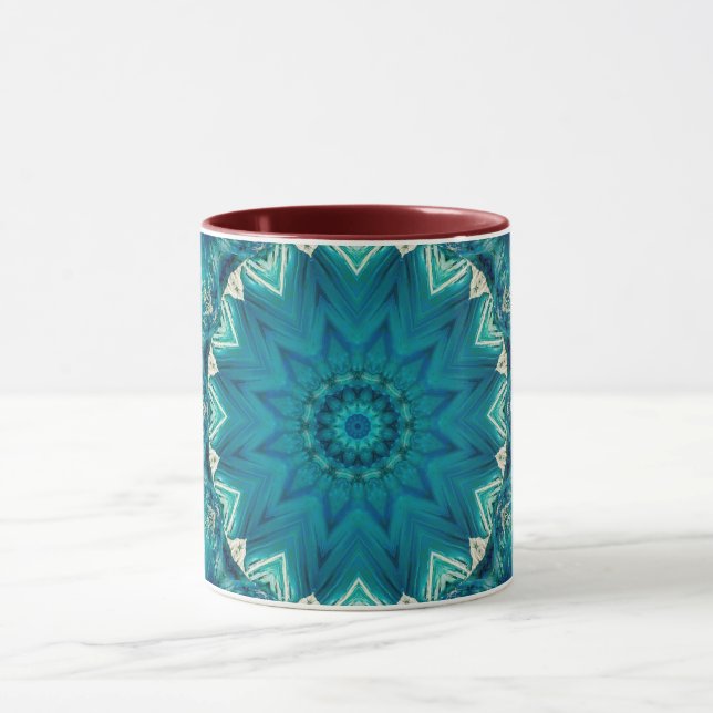 Caneca Azul Aqua Mandala Rosette Retro Hippie Mug (Centro)