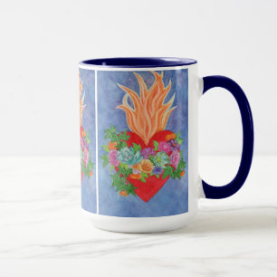 Caneca Azul-aquarela de coração sagrado