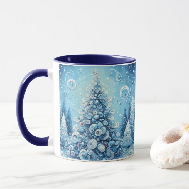 Caneca Azul-árvore de Natal Impressionante e Impressionan (Com Donut)