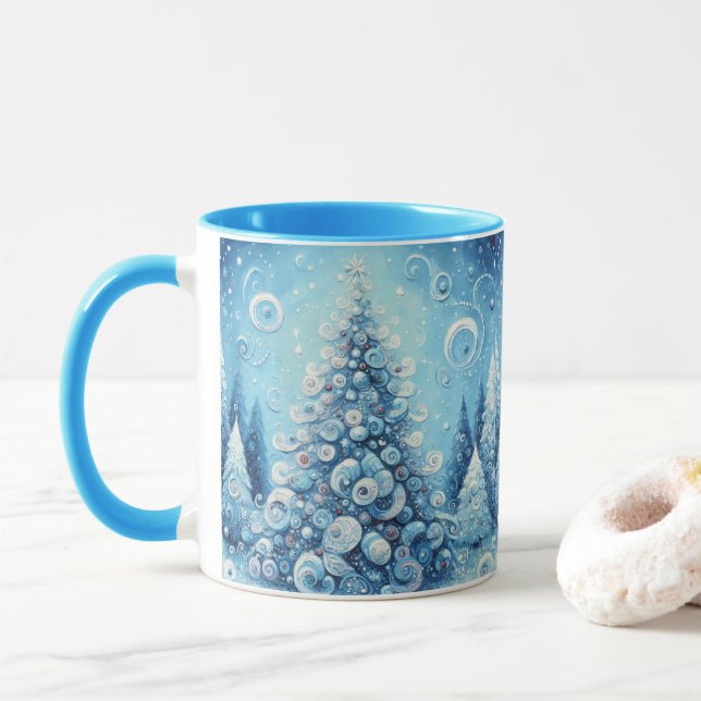 Caneca Azul-árvore de Natal Impressionante e Impressionan (Com Donut)
