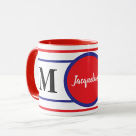 Caneca Azul branco branco monograma
