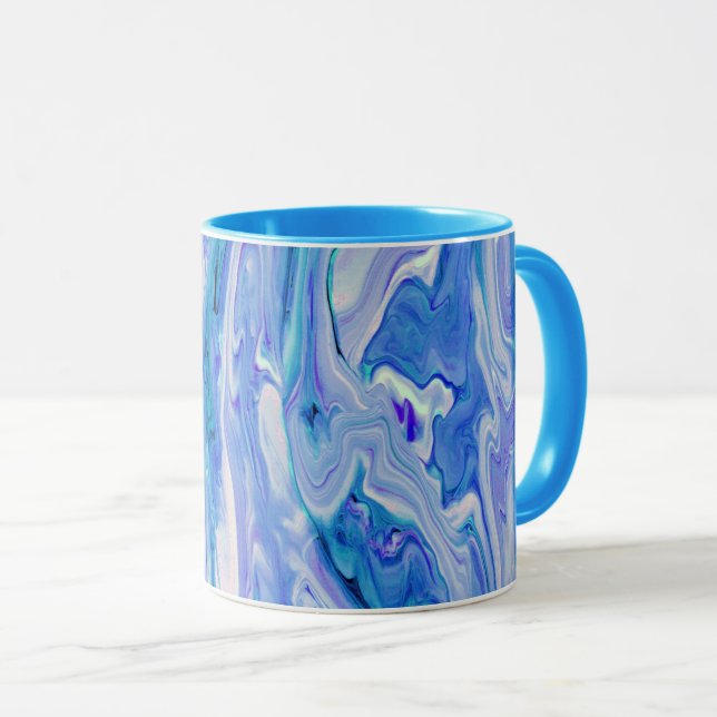 Caneca Azul Branco Rosa Azul Turquesa Lilás Mármore Ágata (Frente Esquerda)
