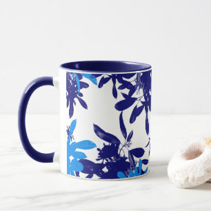 Caneca Azul claro e botânico Marinho