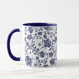 Caneca Azul cobalto com Rosas