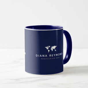 caneca azul com mapa