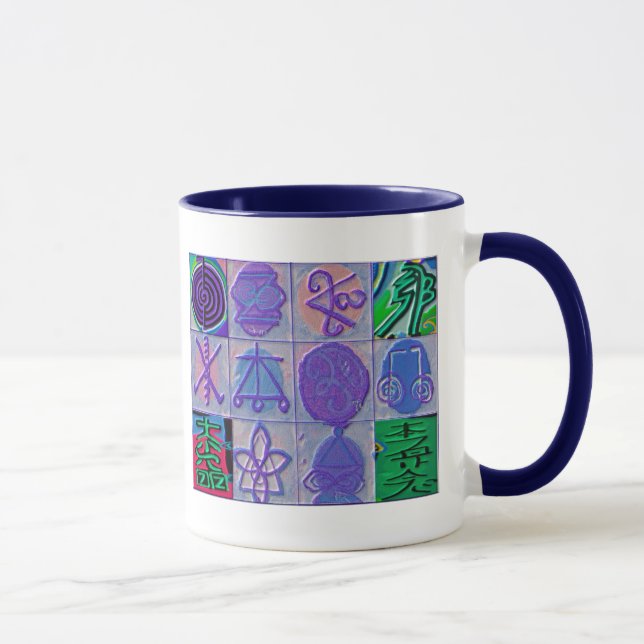Caneca Azul cura de Havenly dos sinais 12 de Reiki (Direita)