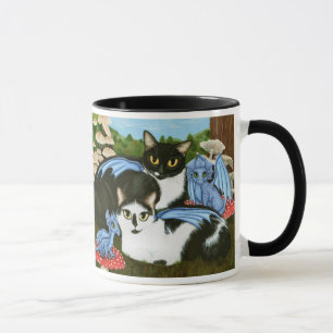 Caneca azul da arte da fantasia dos cogumelos dos