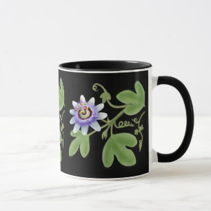 Caneca azul da videira da flor da paixão
