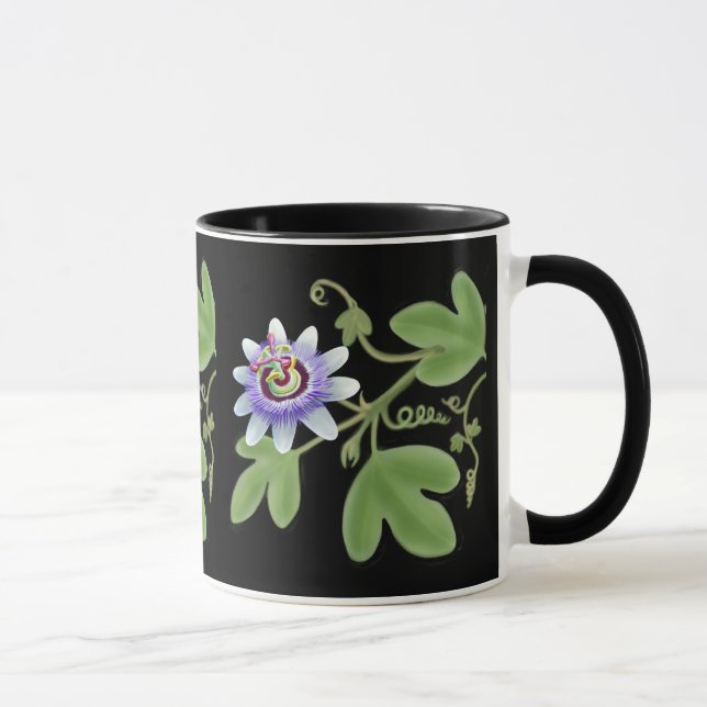 Caneca azul da videira da flor da paixão (Direita)