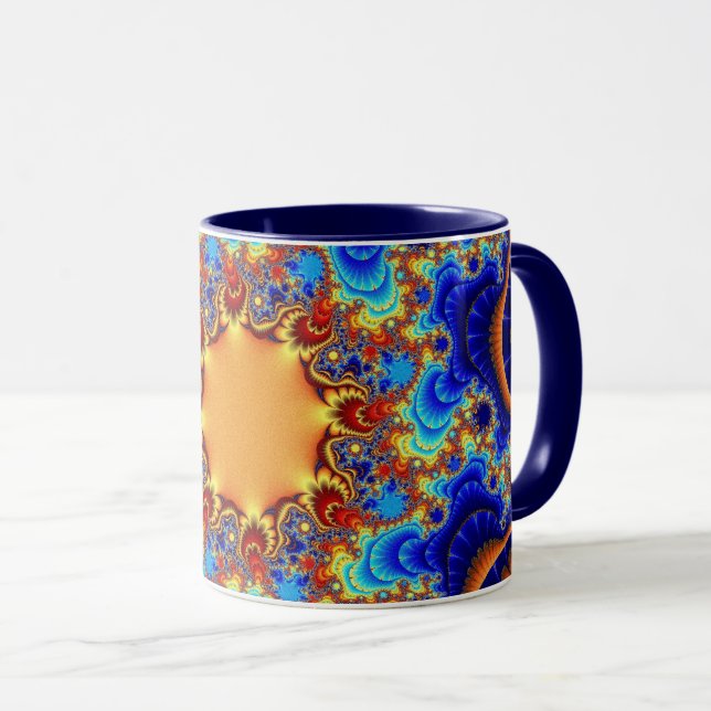 Caneca Azul de tendência, laranja e amarelo (Frente Esquerda)