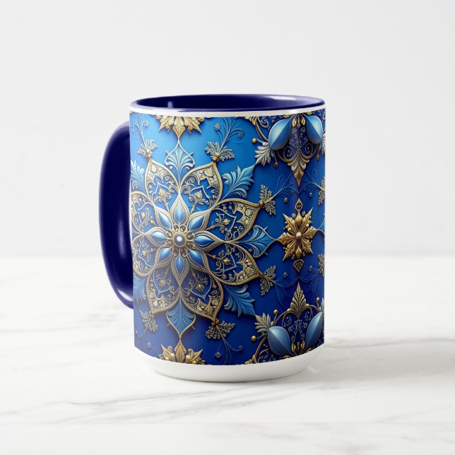 Caneca Azul Decorativa de Feriado (Frente Esquerda)
