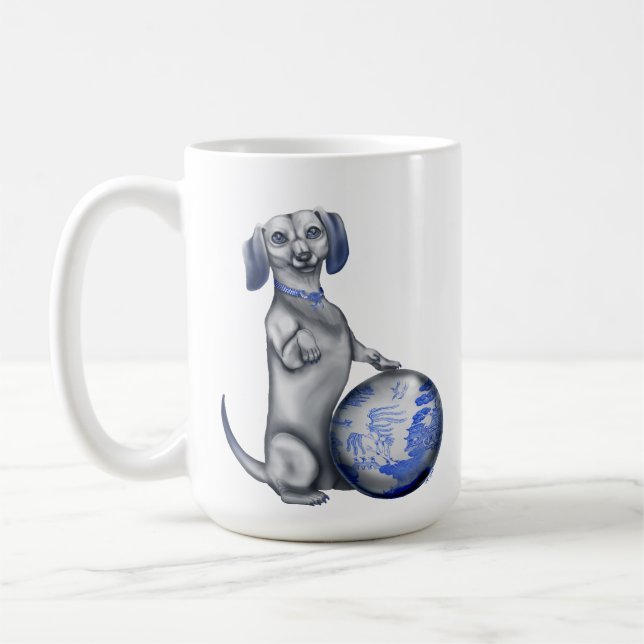 Caneca azul do Dachshund do salgueiro (Esquerda)