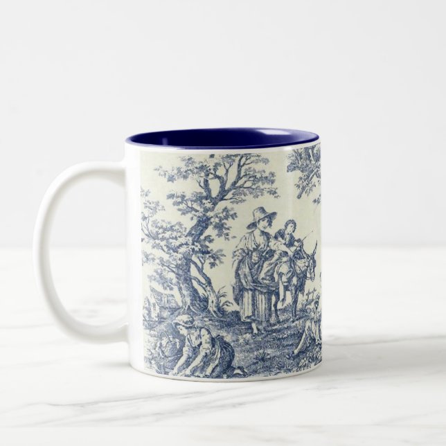 Caneca azul do teste padrão do país francês (Esquerda)