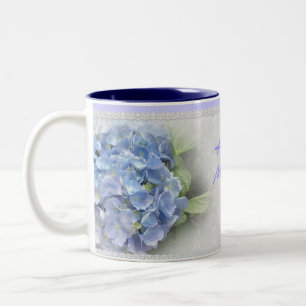 Caneca azul dos hydrangeas do dia das mães