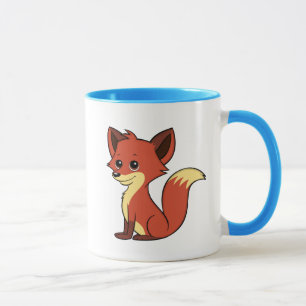 Caneca azul e branca do Fox bonito dos desenhos