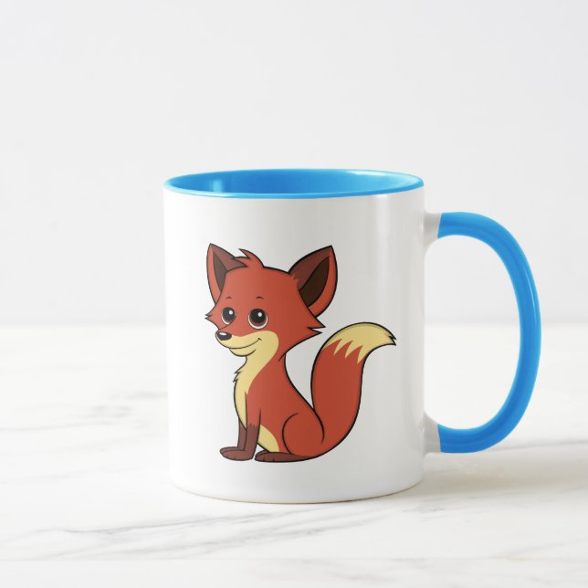 Caneca azul e branca do Fox bonito dos desenhos (Direita)