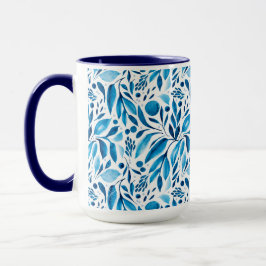 Caneca Azul e Branco, Botânico por Aquarela