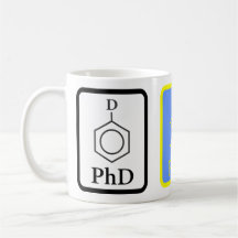 Caneca azul e Dourado da molécula do PhD