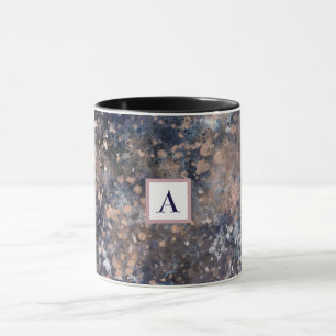 Caneca Azul e Dourado Rosa Salpico de Pintura Abstrato Gl