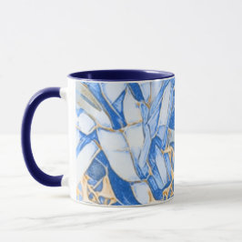 Caneca Azul E Faux Dourado Floral