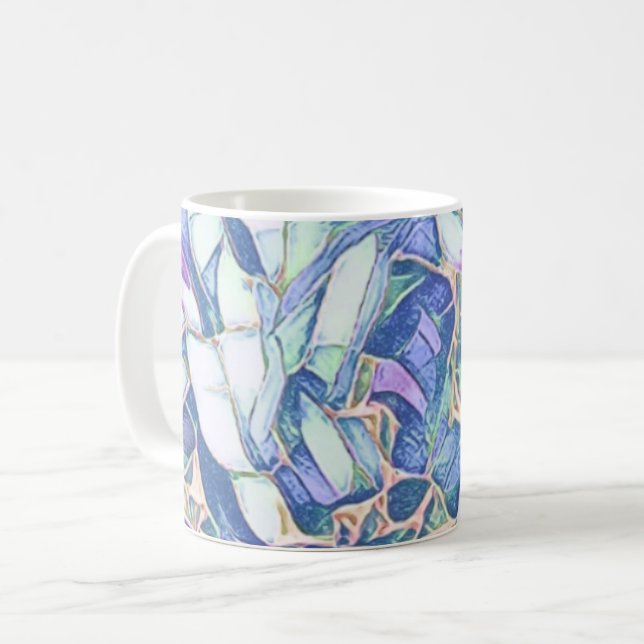 Caneca Azul E Faux Dourado Floral (Frente Esquerda)