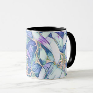 Caneca Azul E Faux Dourado Floral