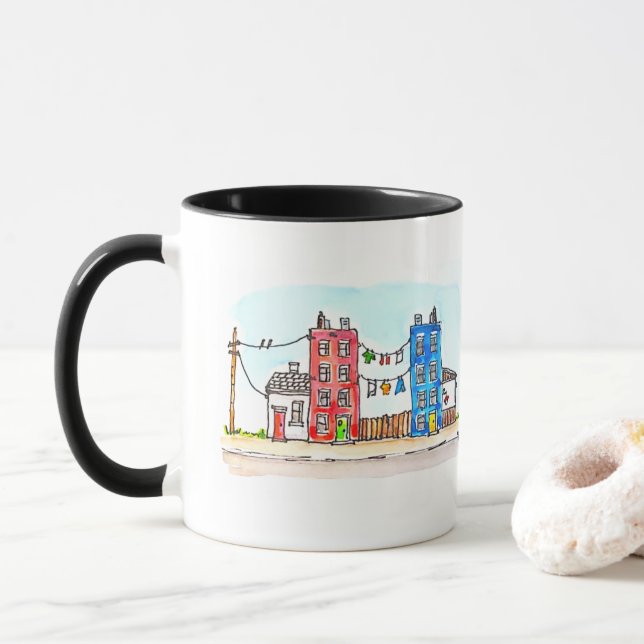 Caneca Azul e Vermelho Apartamentos Aquarela (Com Donut)