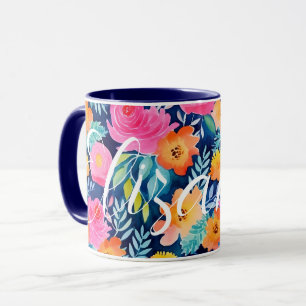 Caneca Azul escuro Cor-de-rosa-quente Amarelo feliz Nome