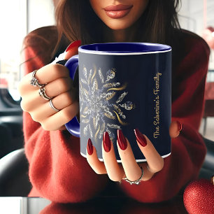 Caneca Azul Escuro & Dourado Estrelas Brilho da Meia-Noit