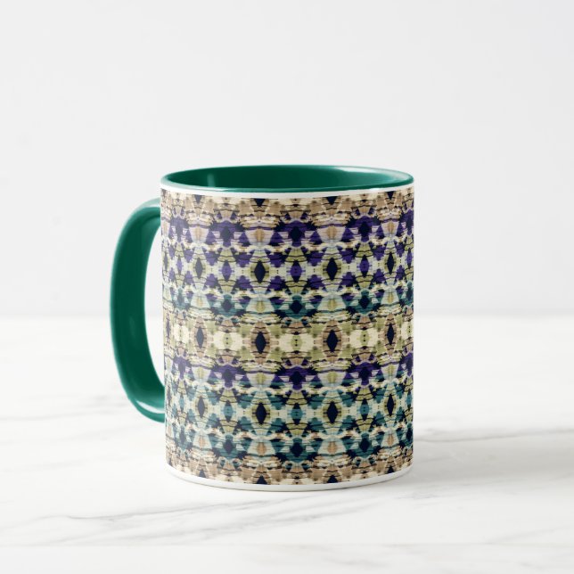 Caneca Azul-étnico, ikat bege (Frente Esquerda)