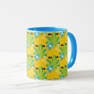 Caneca Azul-flor-abacaxi divertido