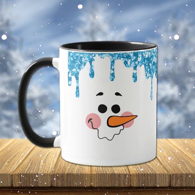 Caneca Azul Glitter Drives Snowman Feriado (Criador carregado)