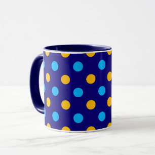 Caneca Azul Marinho Amarelo Ciano Desenho de Bolinhas