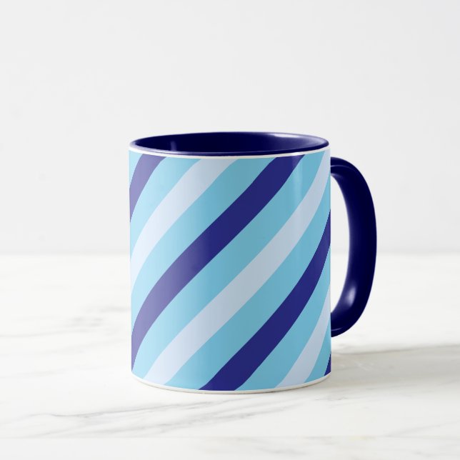 Caneca Azul Marinho, Branco E Turquesa, Em Linho (Frente Esquerda)