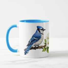 Caneca Azul-marinho com Flores Brancas
