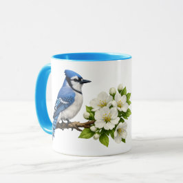 Caneca Azul-marinho com Flores Brancas